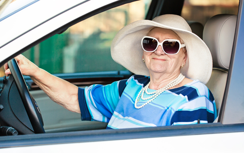 Cool older woman in car