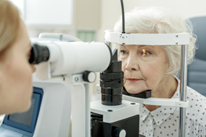 Older woman having glaucoma test